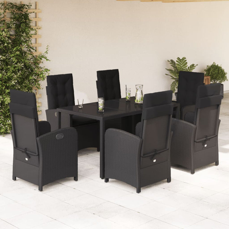 7-Delige Tuinset Met Kussens Poly Rattan Zwart