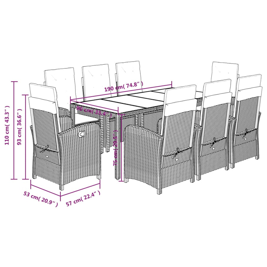9-Delige Tuinset Poly Rattan Zwart
