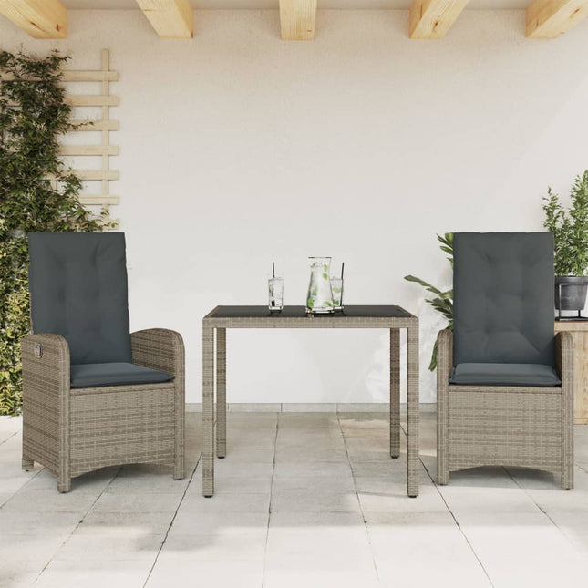 3-Delige Tuinset Met Kussens Poly Rattan Grijs