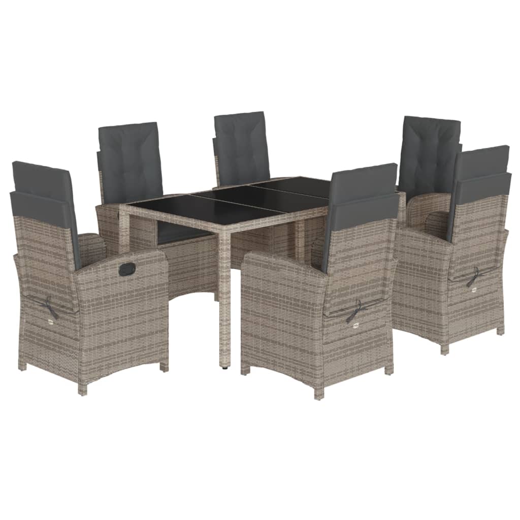 7-Delige Tuinset Met Kussens Poly Rattan Grijs
