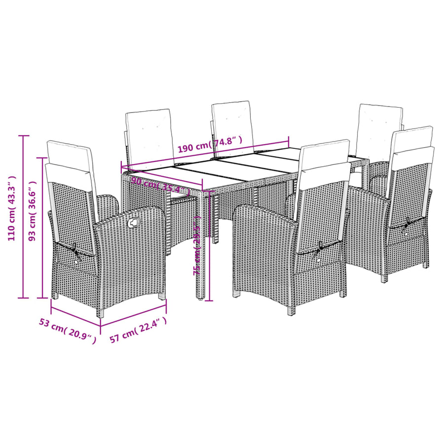 7-Delige Tuinset Met Kussens Poly Rattan Grijs