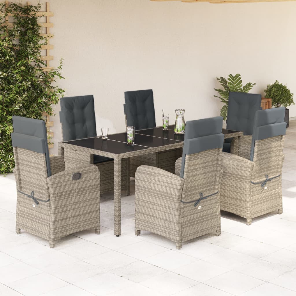7-Delige Tuinset Met Kussens Poly Rattan Grijs