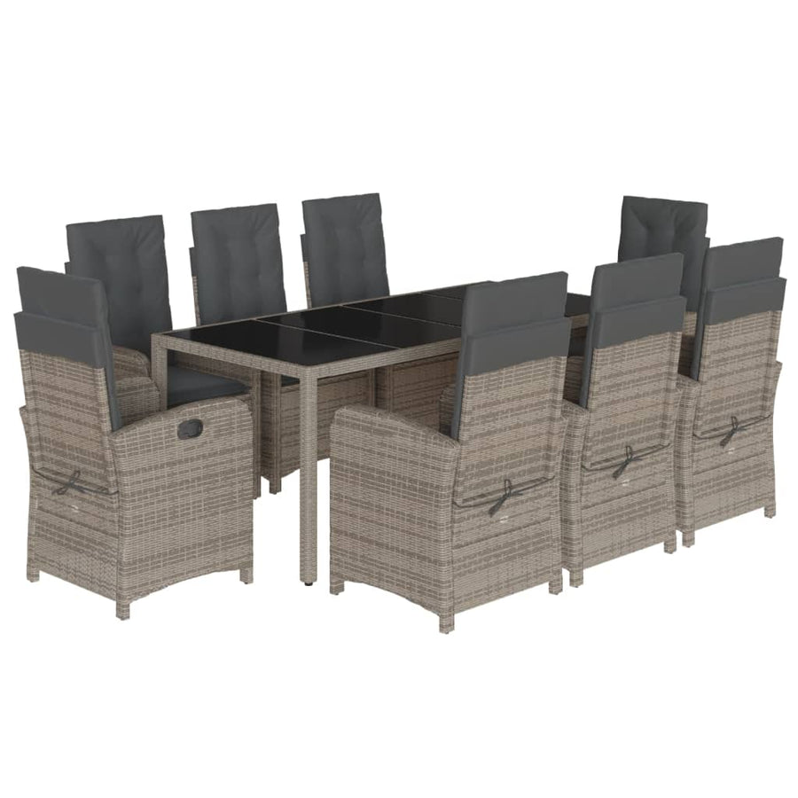 9-Delige Tuinset Met Kussens Poly Rattan Grijs