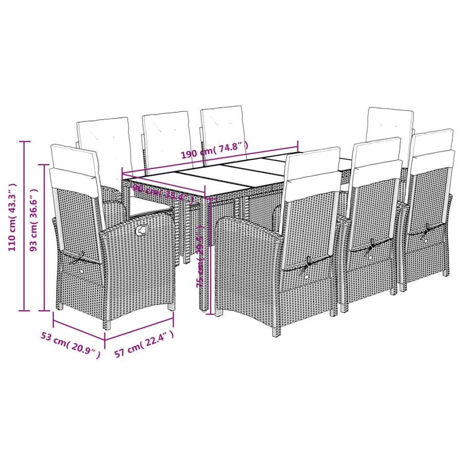 9-Delige Tuinset Met Kussens Poly Rattan Grijs
