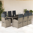 9-piece Garden Dining Set with Cushions Poly Rattan Grey