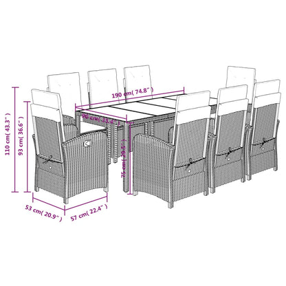 9-Delige Tuinset Met Kussens Poly Rattan Grijs