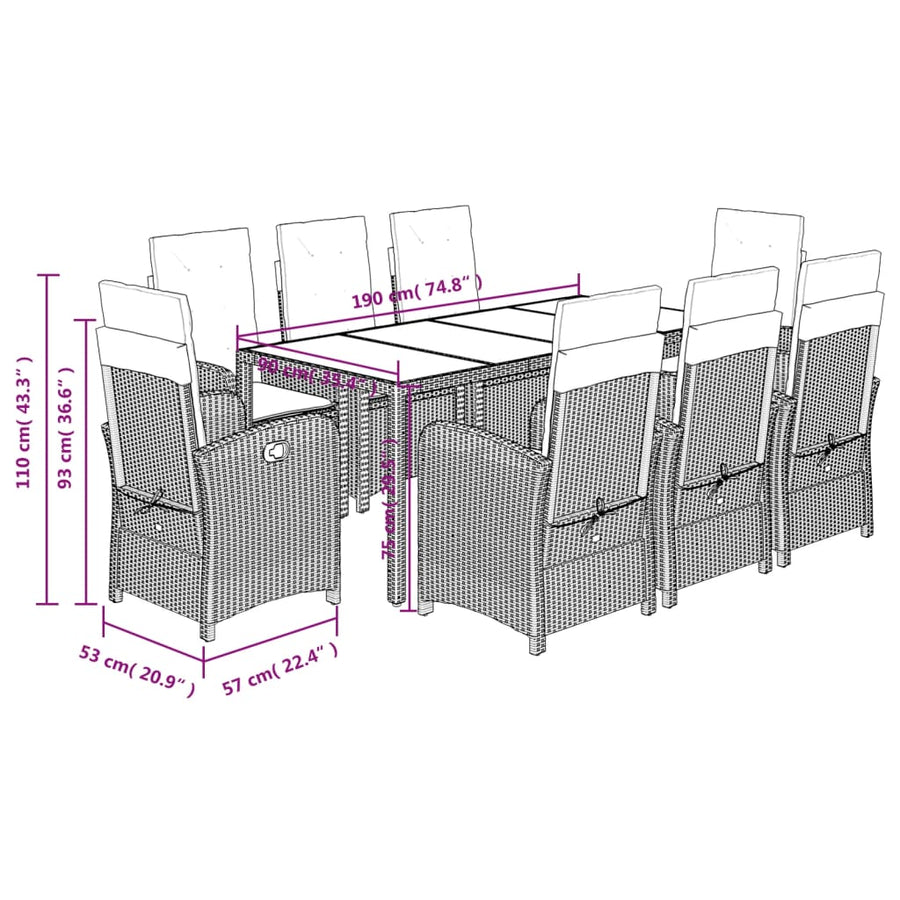 9-Delige Tuinset Met Kussens Poly Rattan Grijs