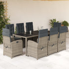 9-piece Garden Dining Set with Cushions Poly Rattan Grey