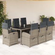 Tuinset 9-delig poly rattan grijs met kussens