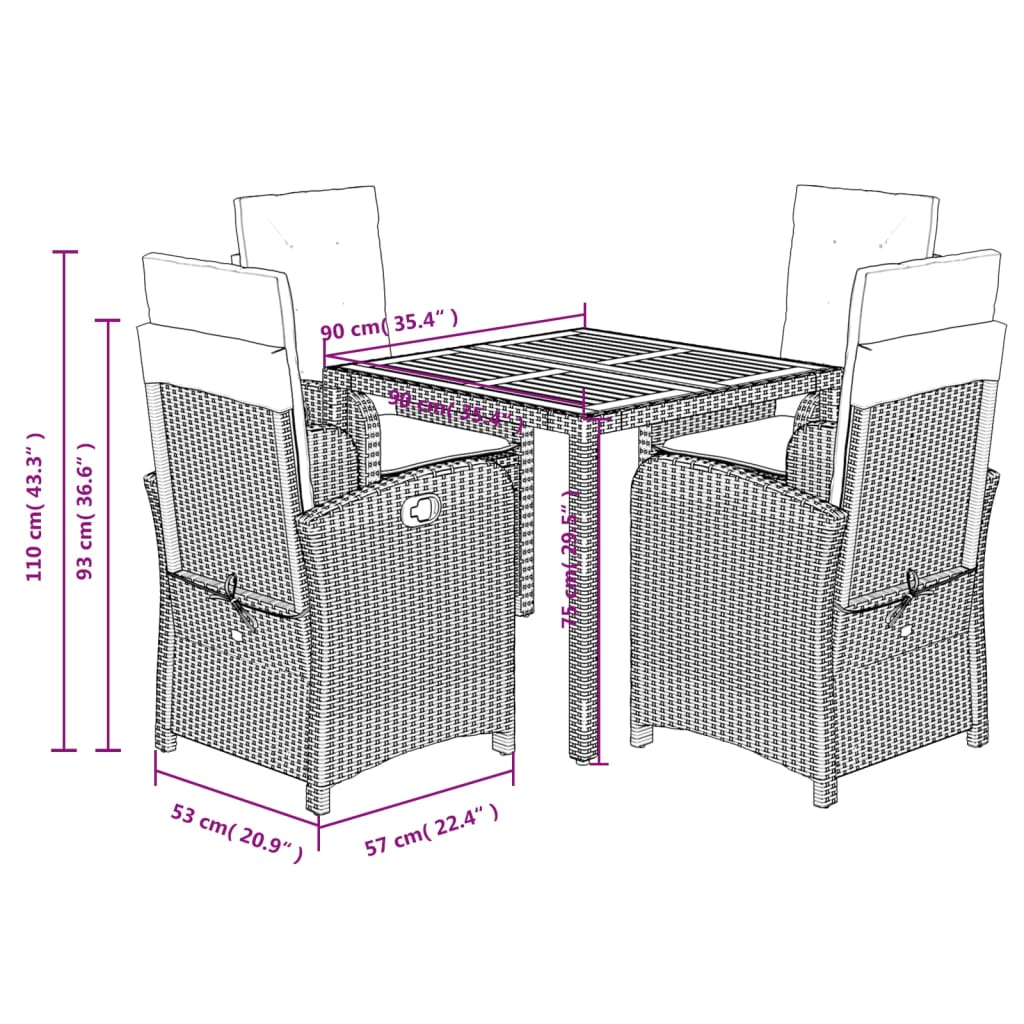 5-Delige Tuinset Met Kussens Poly Rattan Zwart