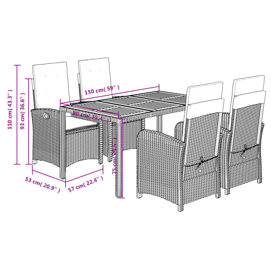 5-Delige Tuinset Met Kussens Poly Rattan Zwart