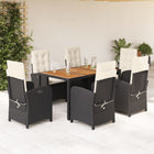 7-Piece Poly Rattan Garden Set with Cushions Black