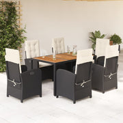 Tuinset 7-delig poly rattan zwart met kussens