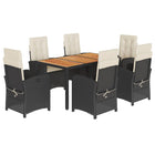7-Piece Poly Rattan Garden Set with Cushions Black