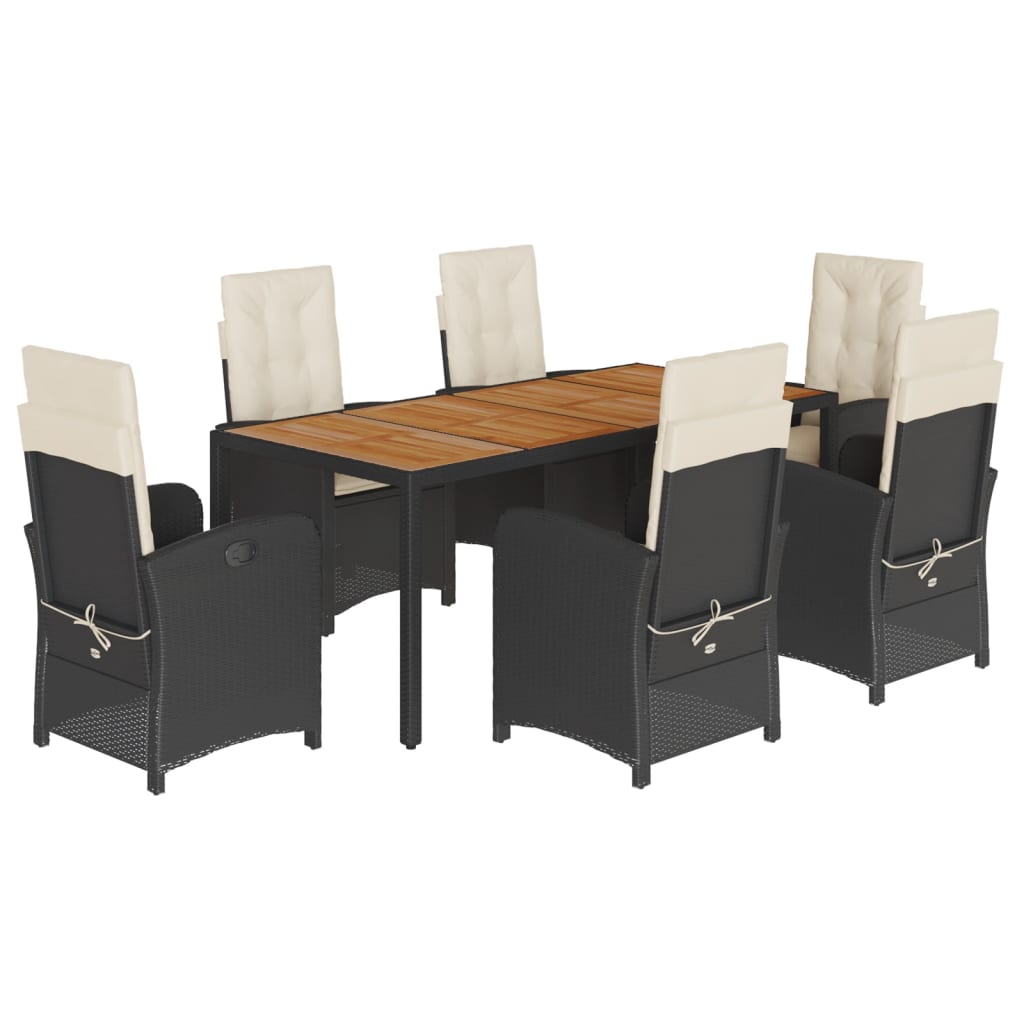 7-Delige Tuinset Met Kussens Poly Rattan Zwart En Crème 6 190 cm tafellengte