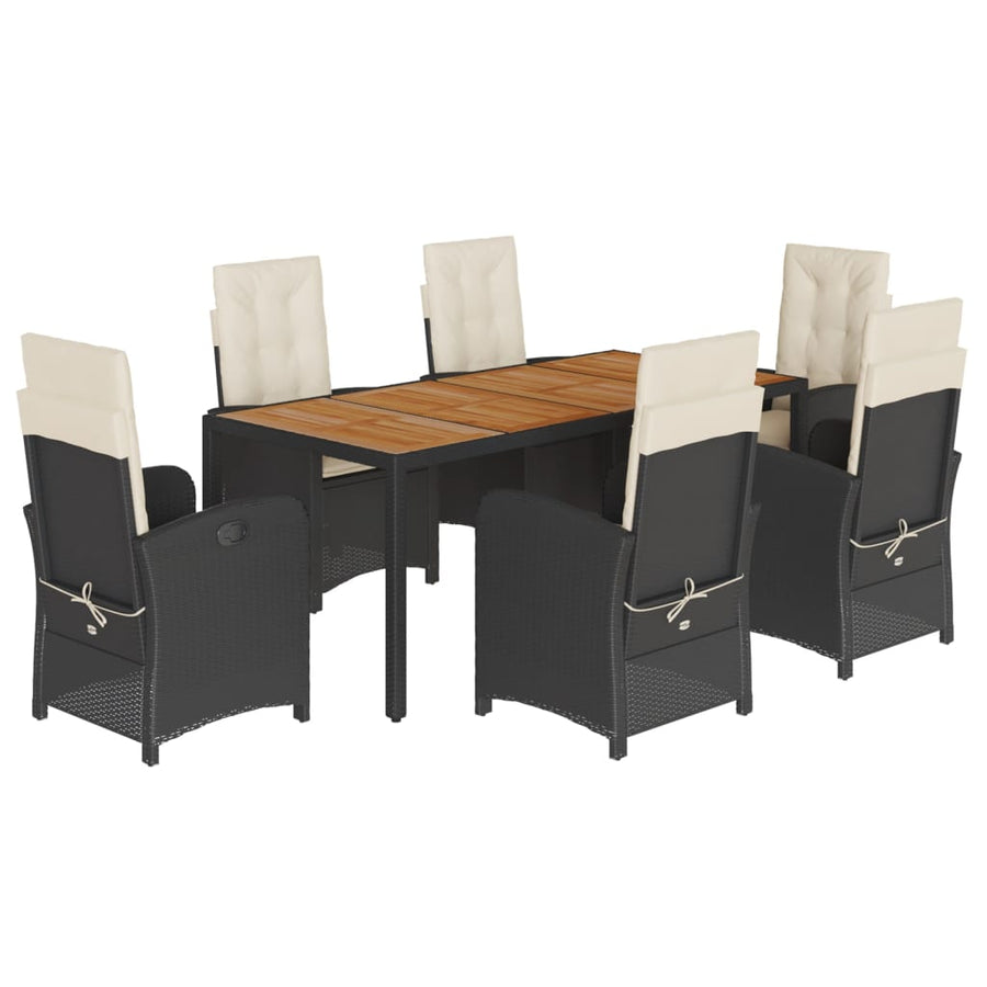7-Delige Tuinset Met Kussens Poly Rattan Zwart En Crème 6 190 cm tafellengte