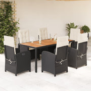 Tuinset 7-delig poly rattan zwart met kussens