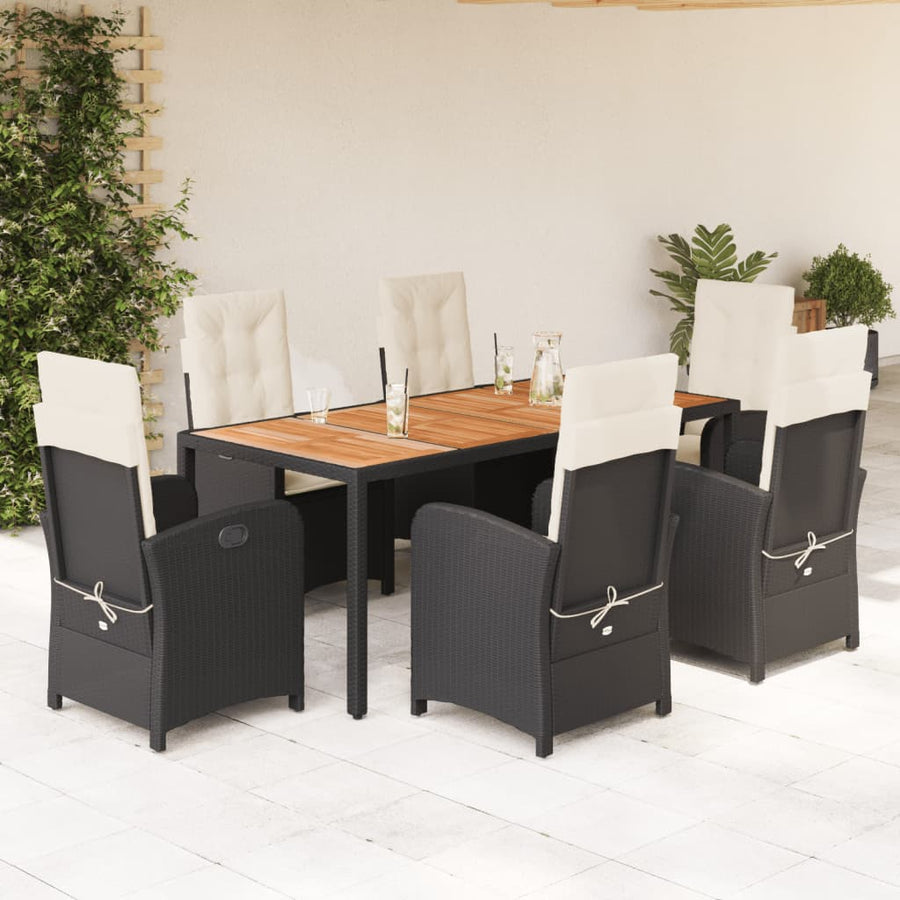 7-Delige Tuinset Met Kussens Poly Rattan Zwart En Crème 6 190 cm tafellengte