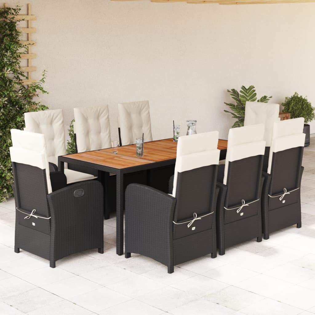 9-Delige Tuinset Poly Rattan Zwart En Crème 8 190 cm tafellengte