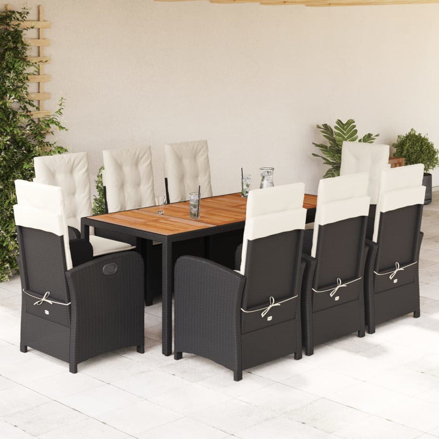9-Delige Tuinset Poly Rattan Zwart En Crème 8 190 cm tafellengte