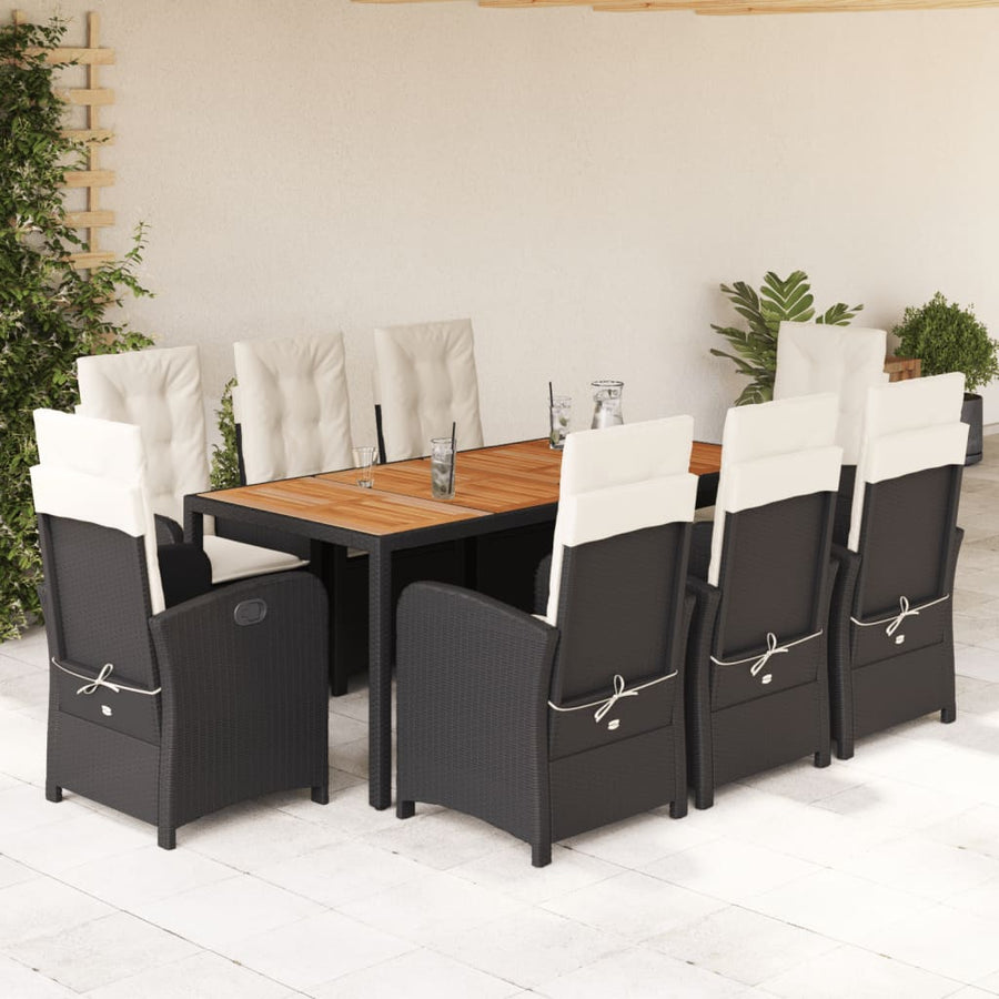 9-Delige Tuinset Poly Rattan Zwart En Crème 8 190 cm tafellengte