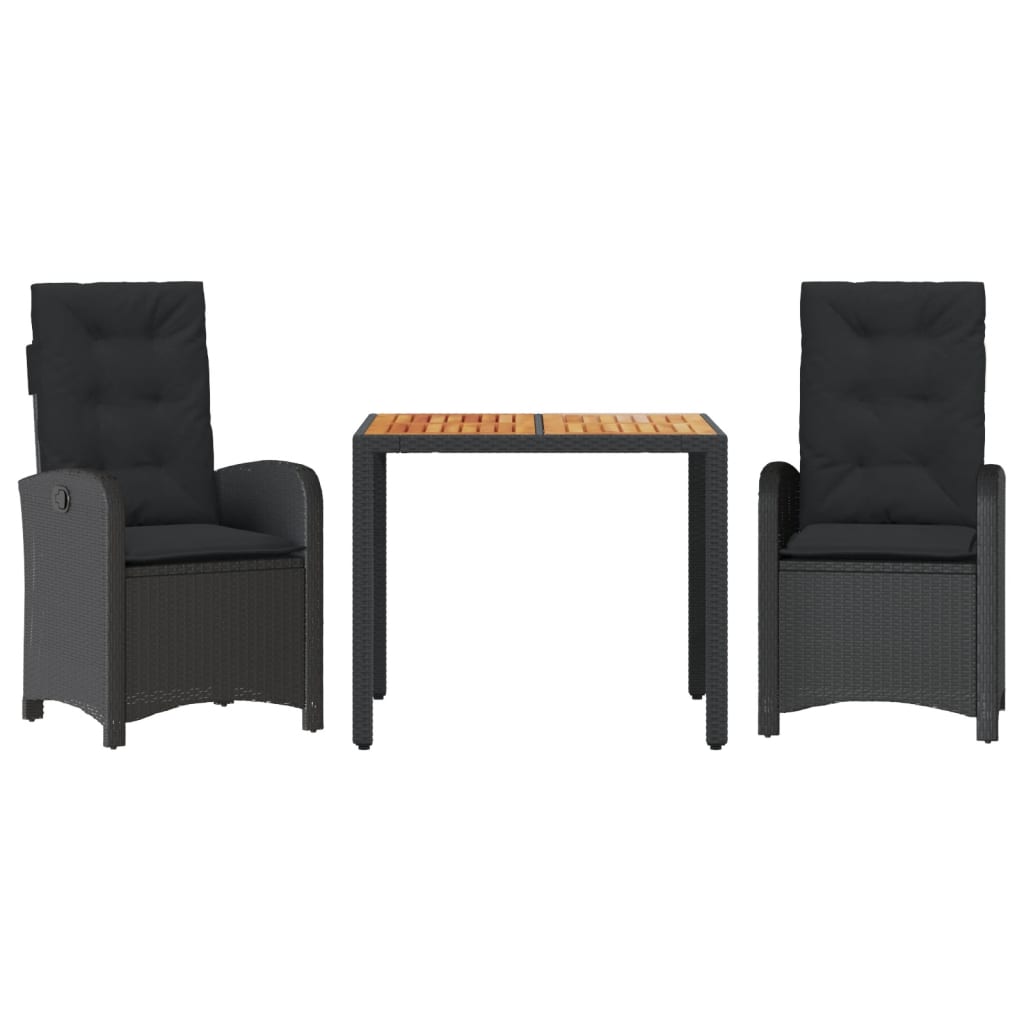 3-Delige Tuinset Met Kussens Poly Rattan Zwart