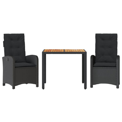 3-Delige Tuinset Met Kussens Poly Rattan Zwart