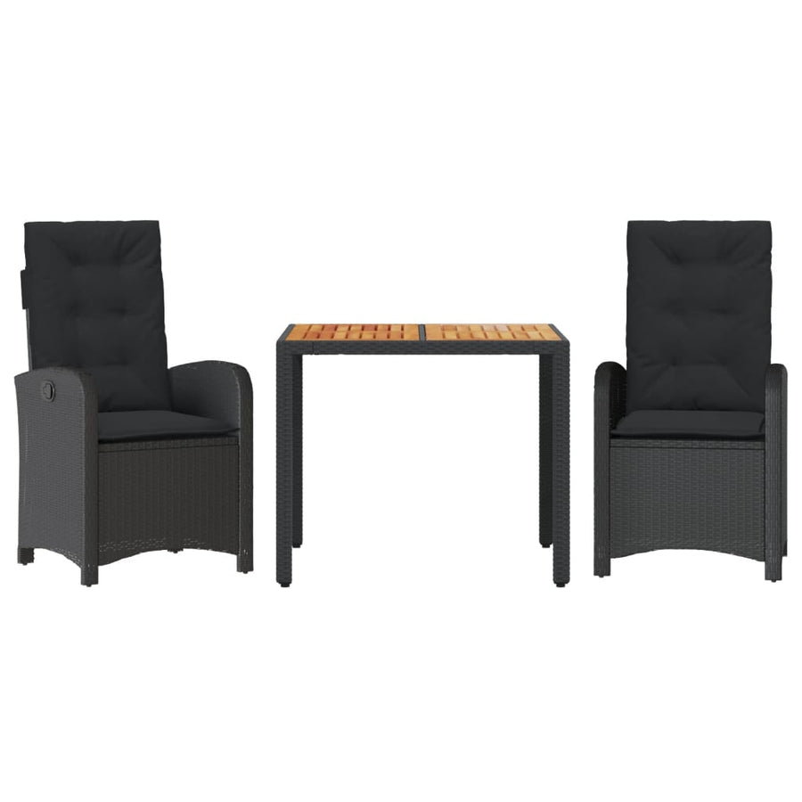 3-Delige Tuinset Met Kussens Poly Rattan Zwart