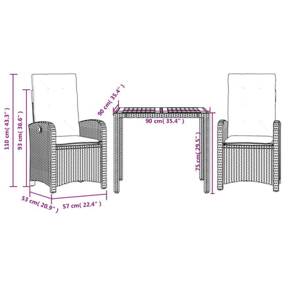 3-Delige Tuinset Met Kussens Poly Rattan Zwart