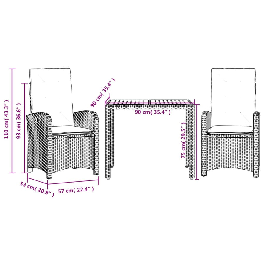 3-Delige Tuinset Met Kussens Poly Rattan Zwart