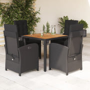 Tuinset 5-delig poly rattan zwart met kussens