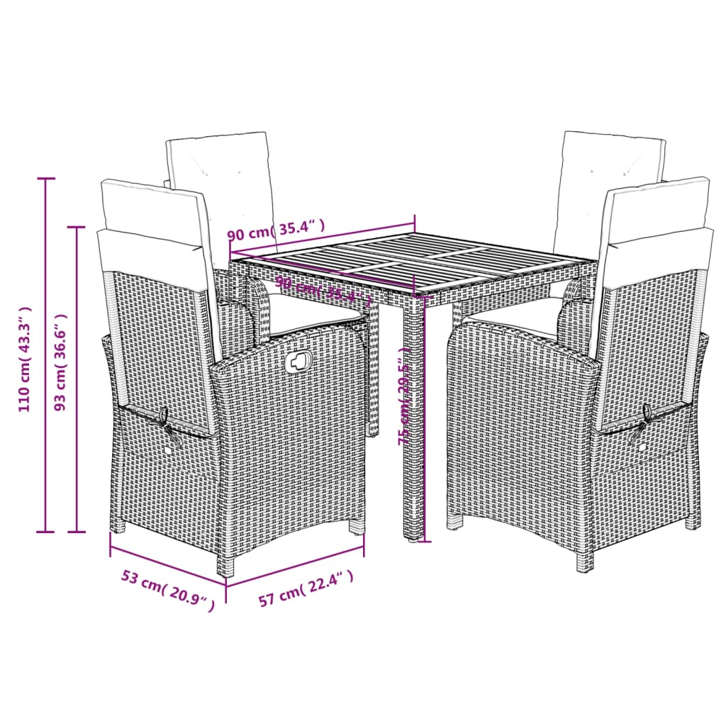 5-Delige Tuinset Met Kussens Poly Rattan Zwart
