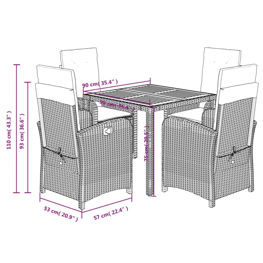 5-Delige Tuinset Met Kussens Poly Rattan Zwart