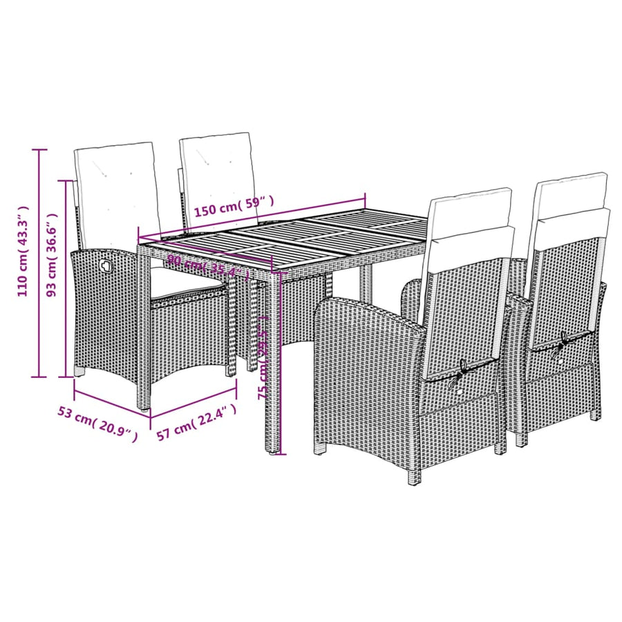 5-Delige Tuinset Met Kussens Poly Rattan Zwart