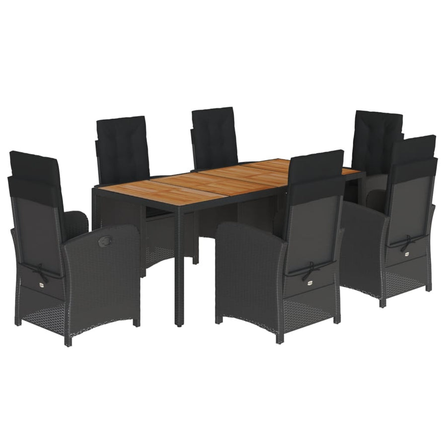 7-Delige Tuinset Met Kussens Poly Rattan Zwart 6 190 cm tafellengte