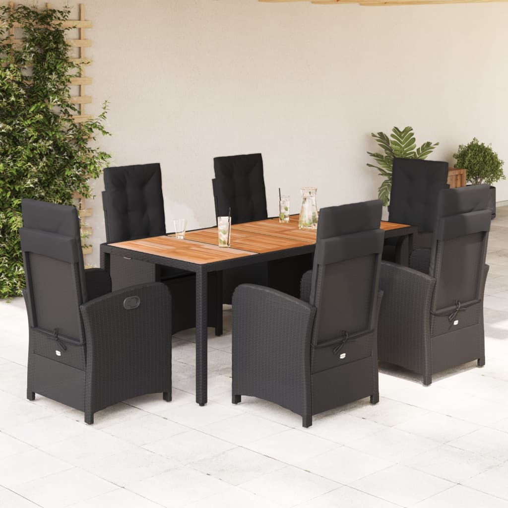 7-Delige Tuinset Met Kussens Poly Rattan Zwart 6 190 cm tafellengte