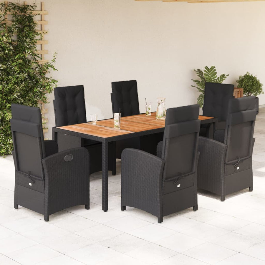 7-Delige Tuinset Met Kussens Poly Rattan Zwart 6 190 cm tafellengte