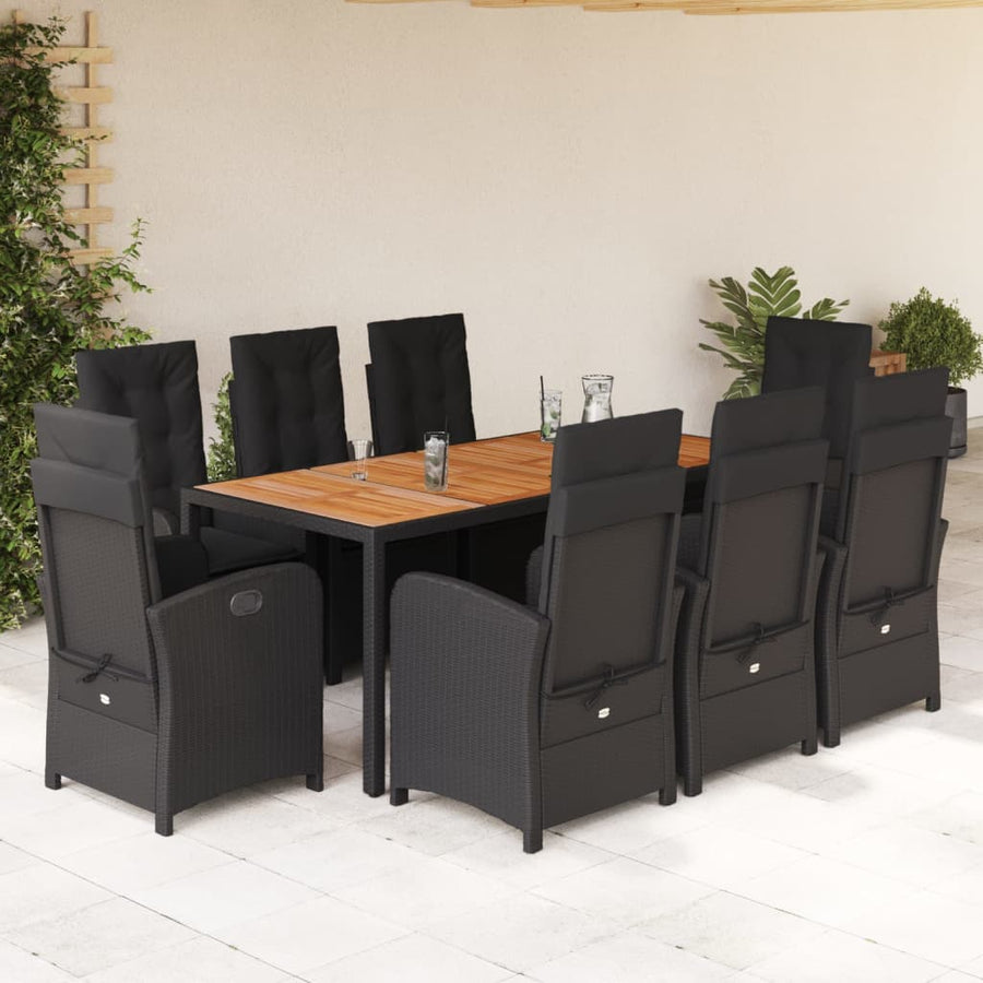 9-Delige Tuinset Poly Rattan Zwart 8 190 cm tafellengte