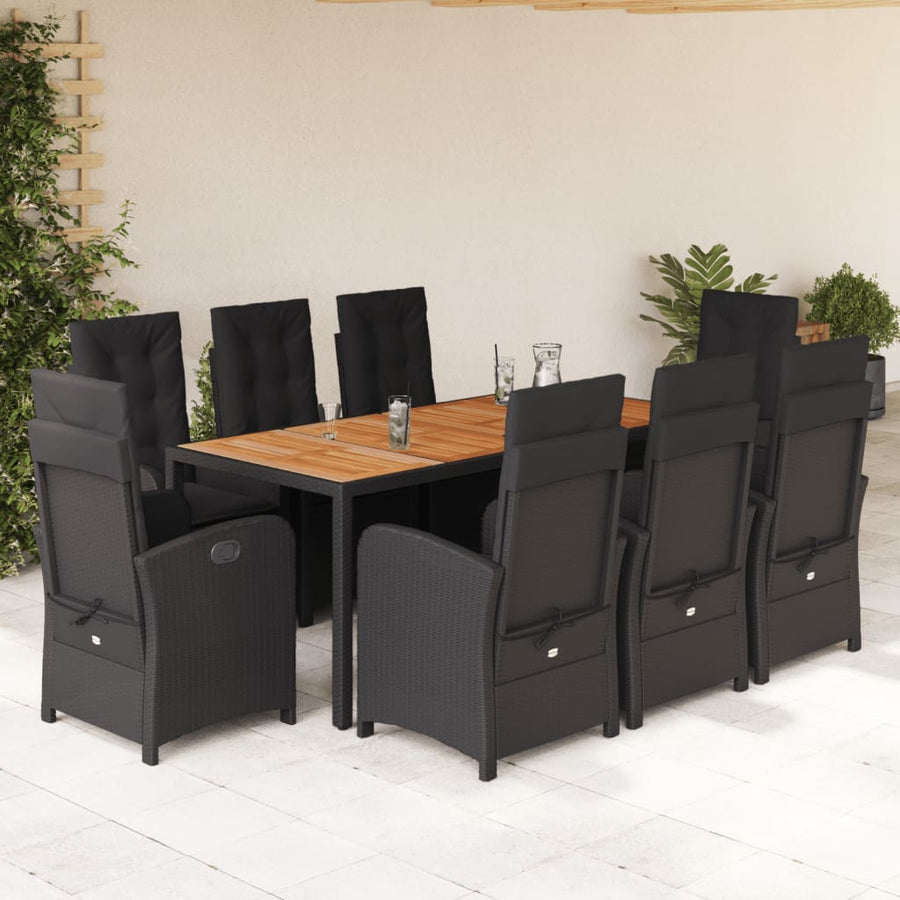 9-Delige Tuinset Poly Rattan Zwart 8 190 cm tafellengte