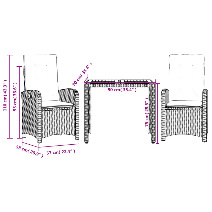 3-Delige Tuinset Met Kussens Poly Rattan Grijs 1
