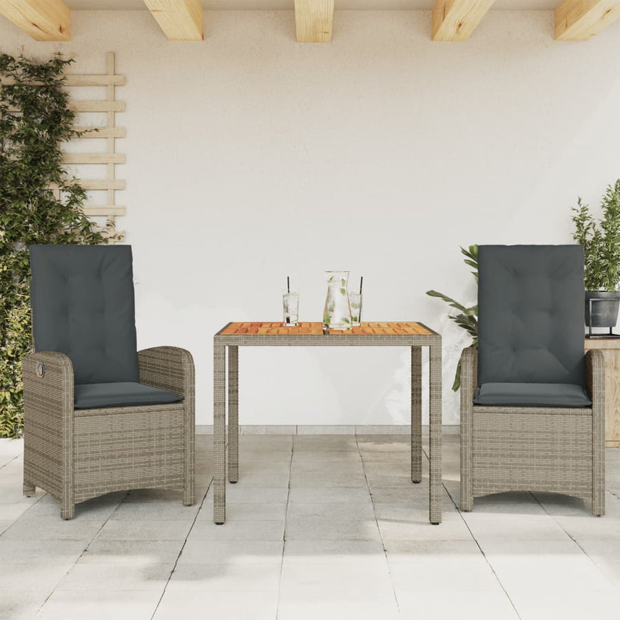 3-Delige Tuinset Met Kussens Poly Rattan Grijs 1
