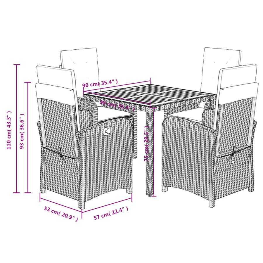 5-Delige Tuinset Met Kussens Poly Rattan Grijs 1