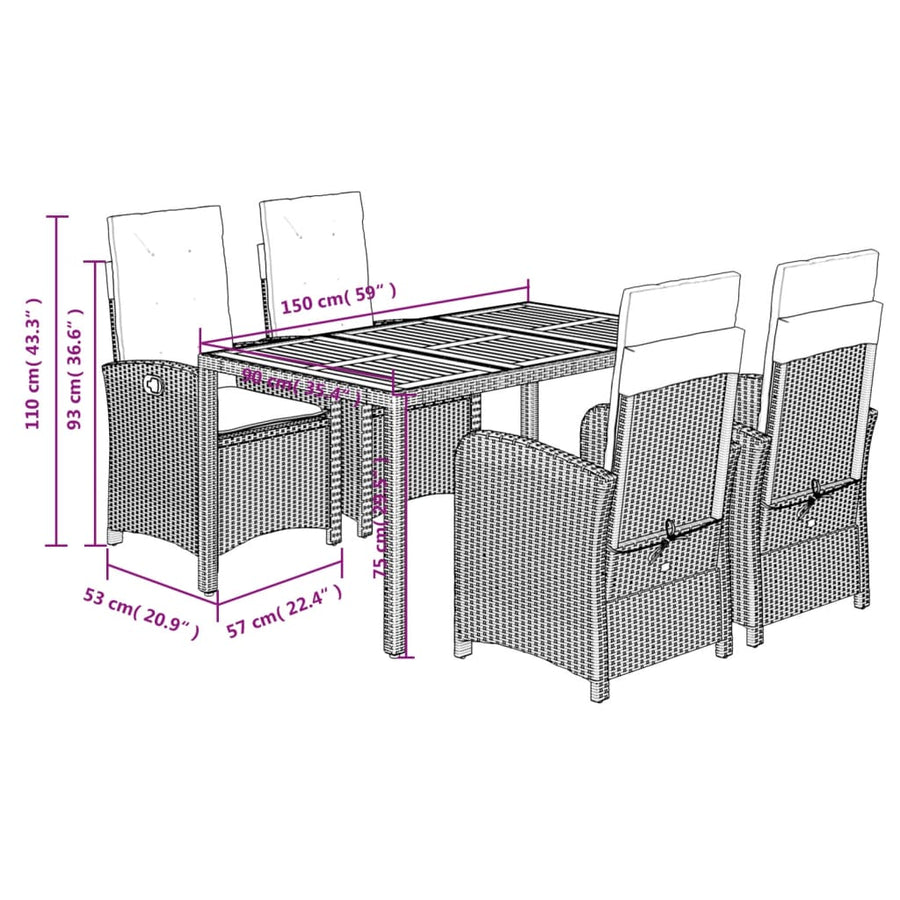 5-Delige Tuinset Met Kussens Poly Rattan Grijs