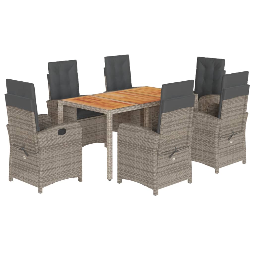 7-Delige Tuinset Met Kussens Poly Rattan Grijs
