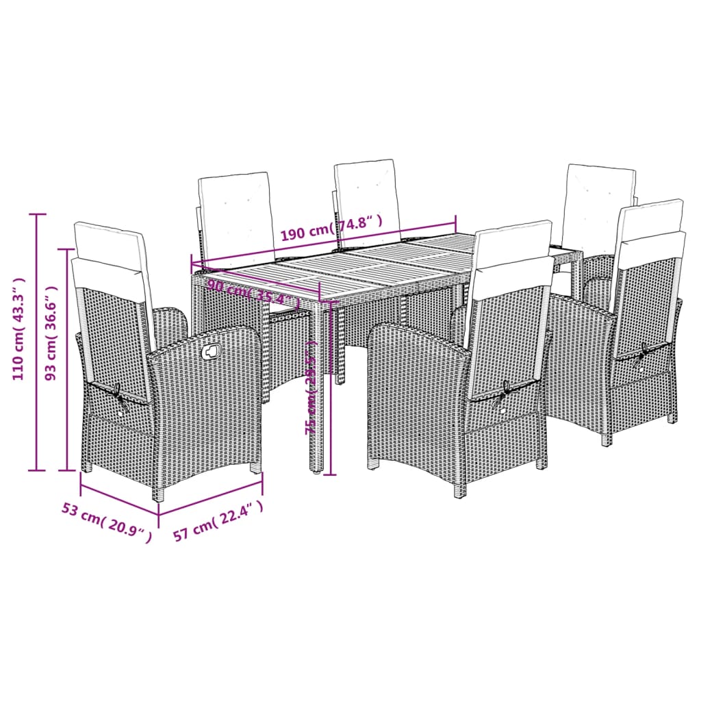 7-Delige Tuinset Met Kussens Poly Rattan Grijs
