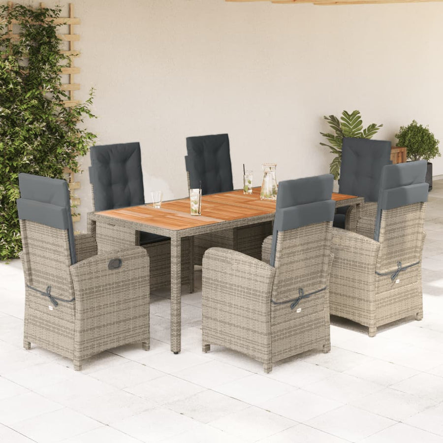 7-Delige Tuinset Met Kussens Poly Rattan Grijs