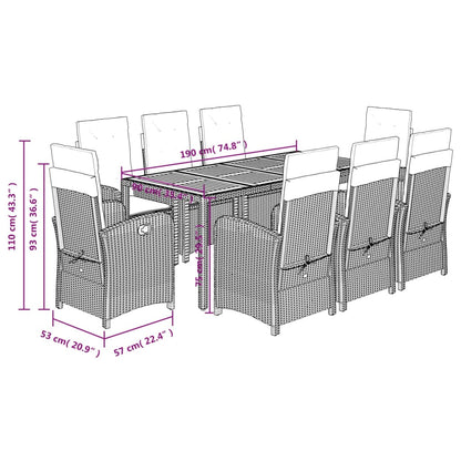 9-Delige Tuinset Met Kussens Poly Rattan Grijs