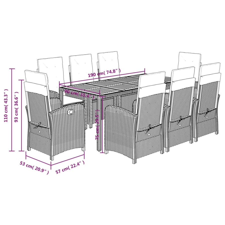 9-Delige Tuinset Met Kussens Poly Rattan Grijs
