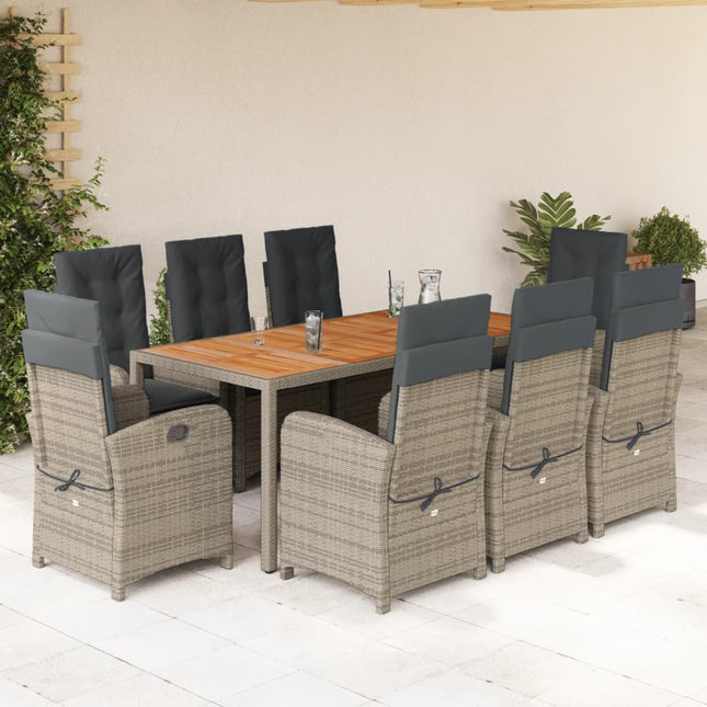 9-Delige Tuinset Met Kussens Poly Rattan Grijs