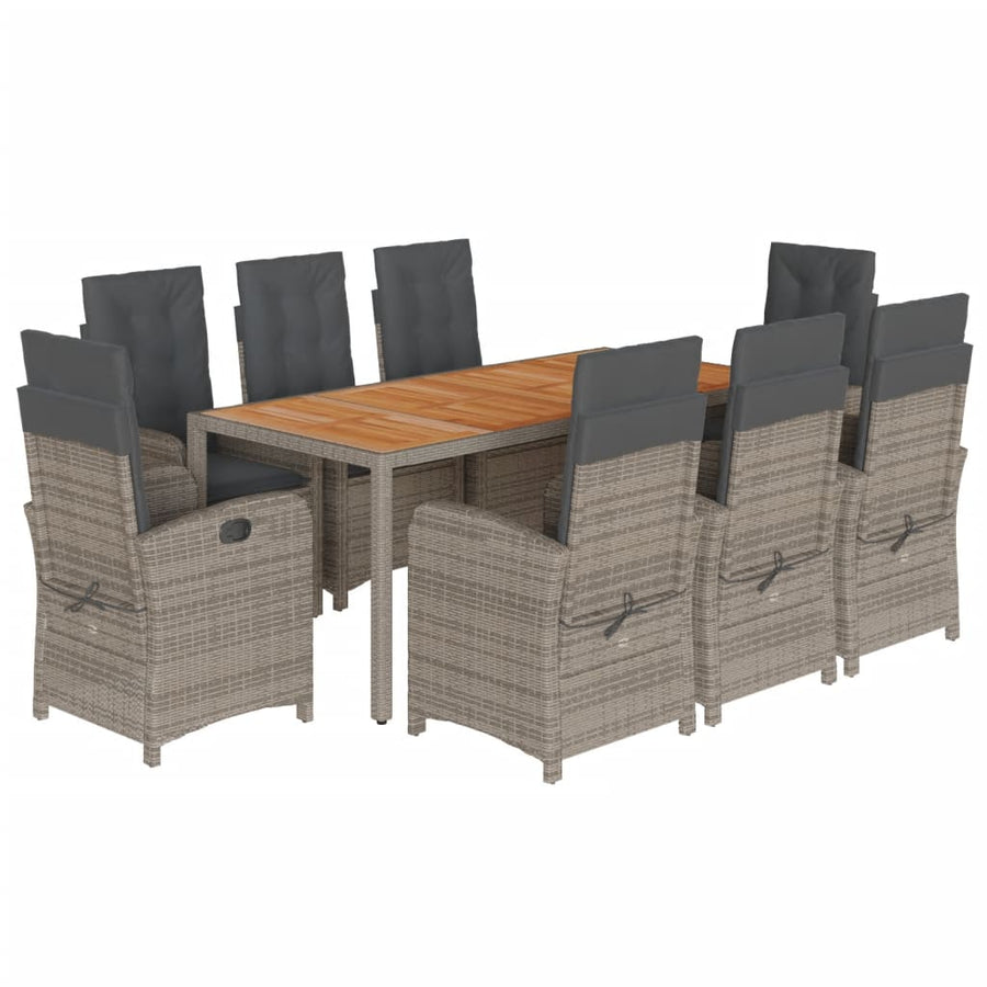 9-Delige Tuinset Met Kussens Poly Rattan Grijs